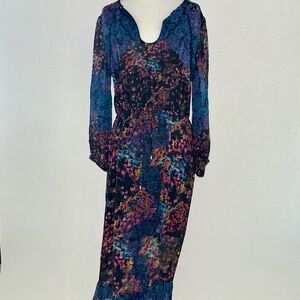 Saloni Drawstring Midi Silk Dress Floral & Lace Print Size 8
